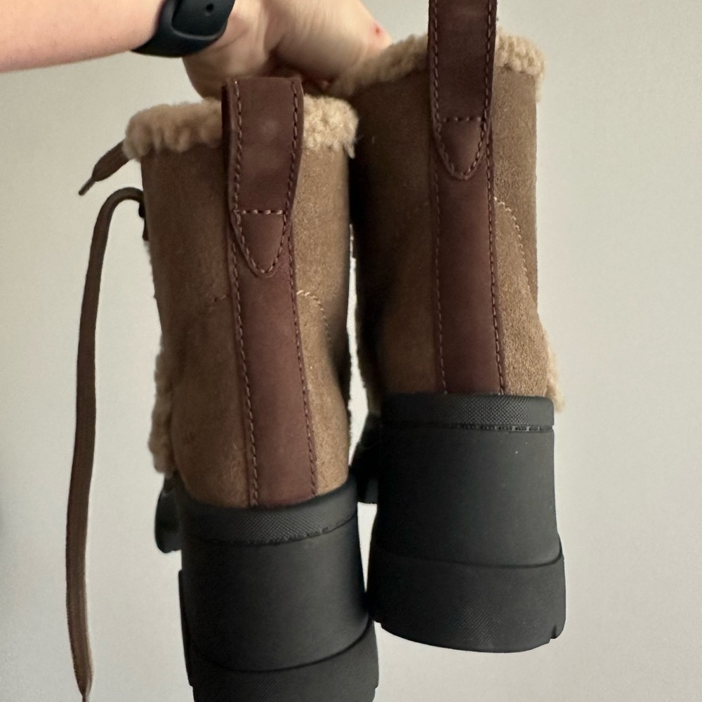 New UGG Women's Brown Shearling Lace-Up Boots - Picture 3 of 8